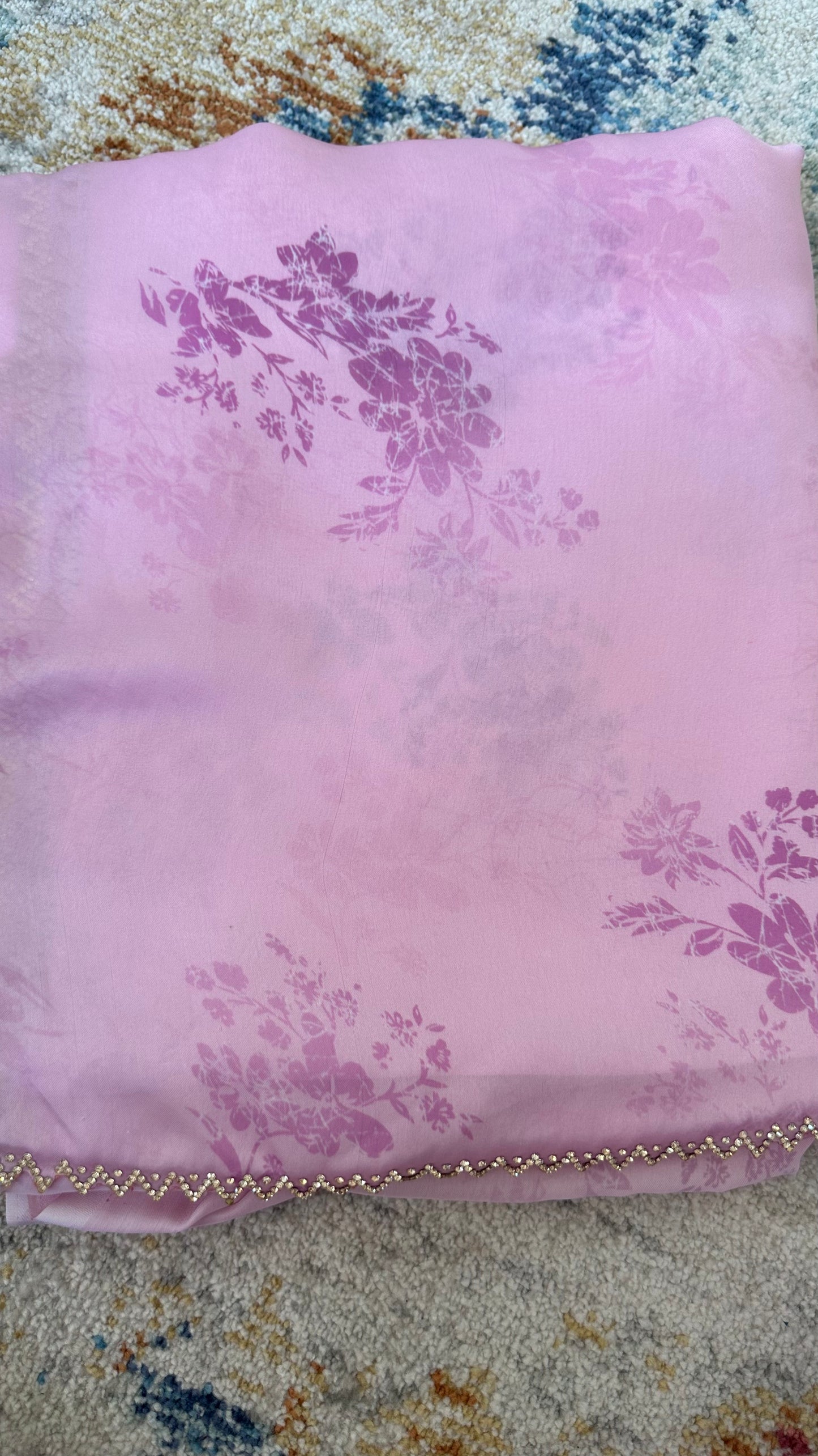 Pink Satin Chiffon Saree