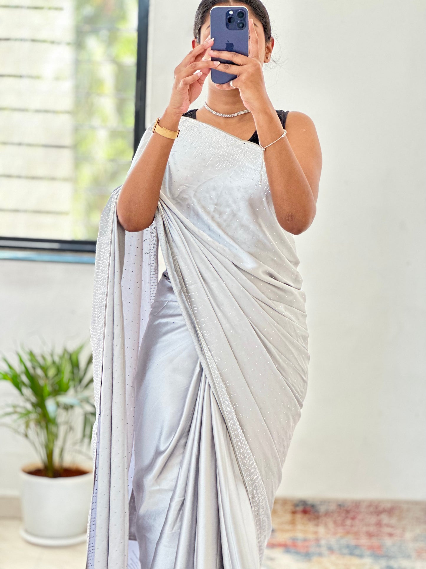 Grey Zarkan Satin Saree