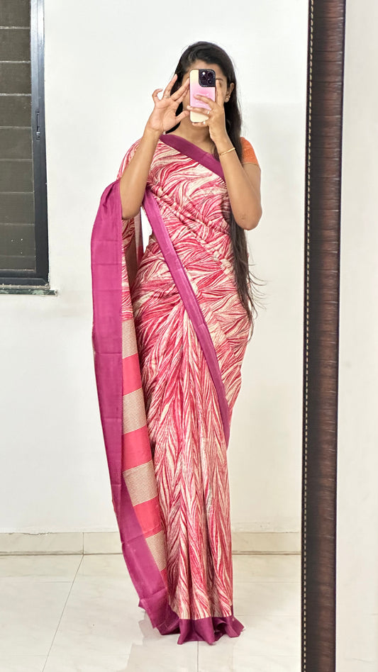 Pink Malbari Silk Saree