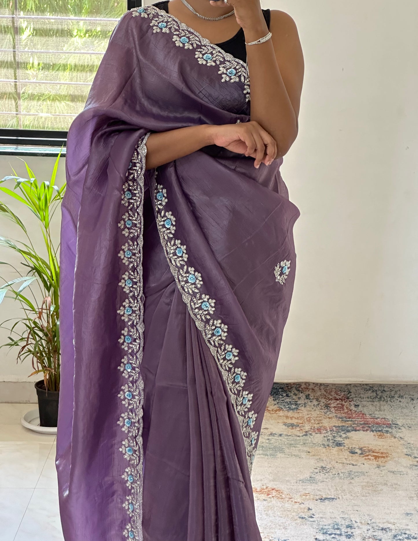 Floral Handwork Crush Tissue Saree