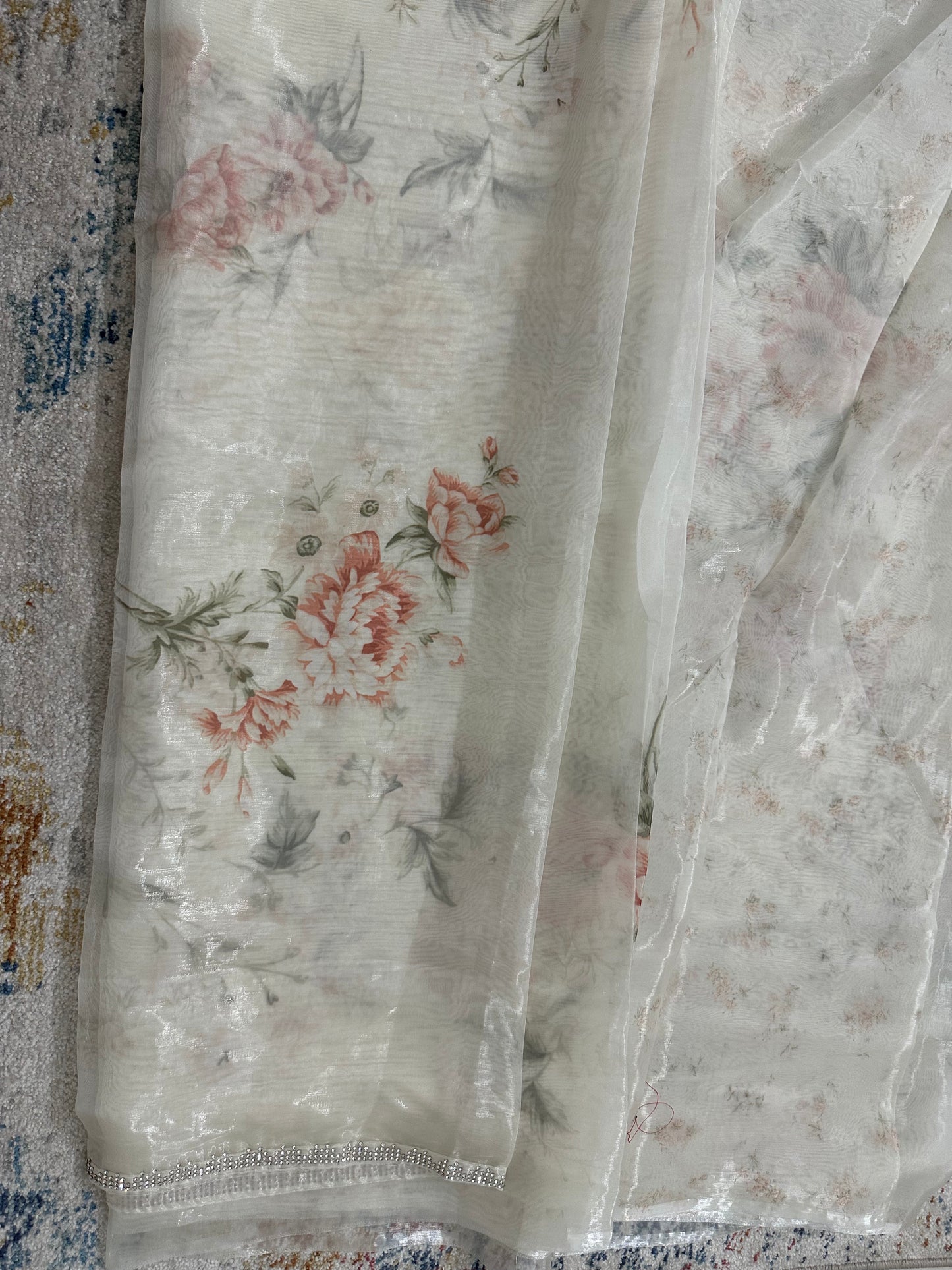 Glass Tissue Ivory Saree