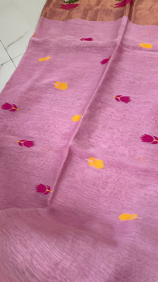 Pink Silk Linen Saree