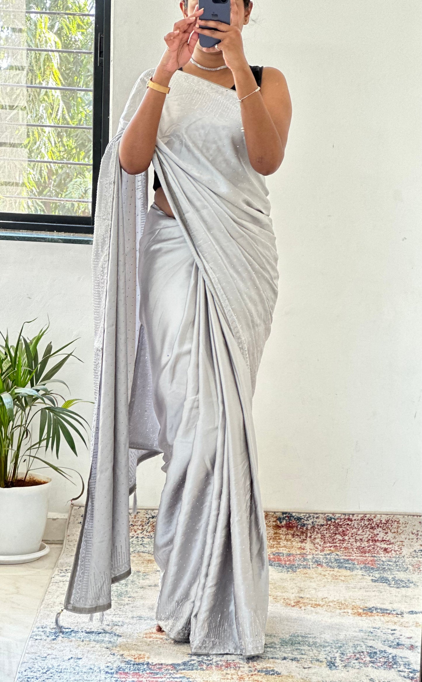 Grey Zarkan Satin Saree