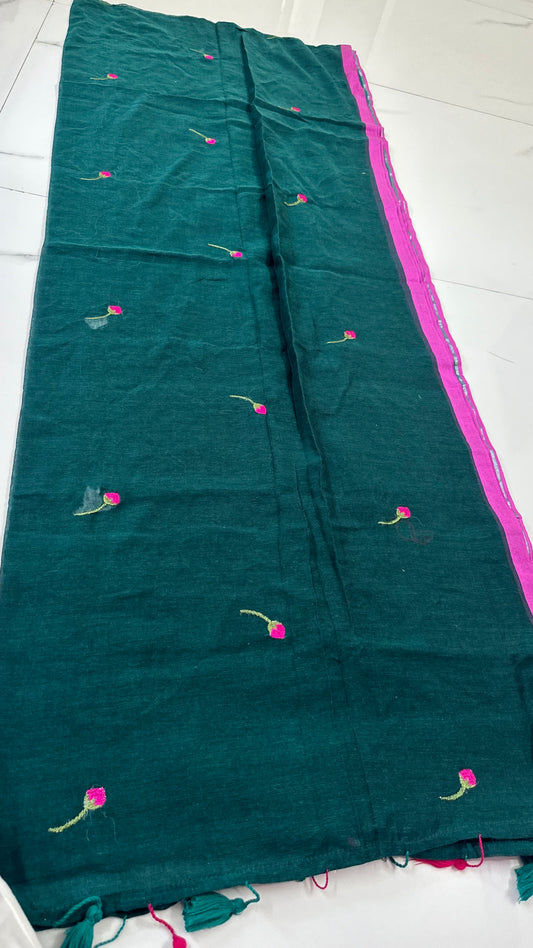 Green Lotus Mul Cotton Saree