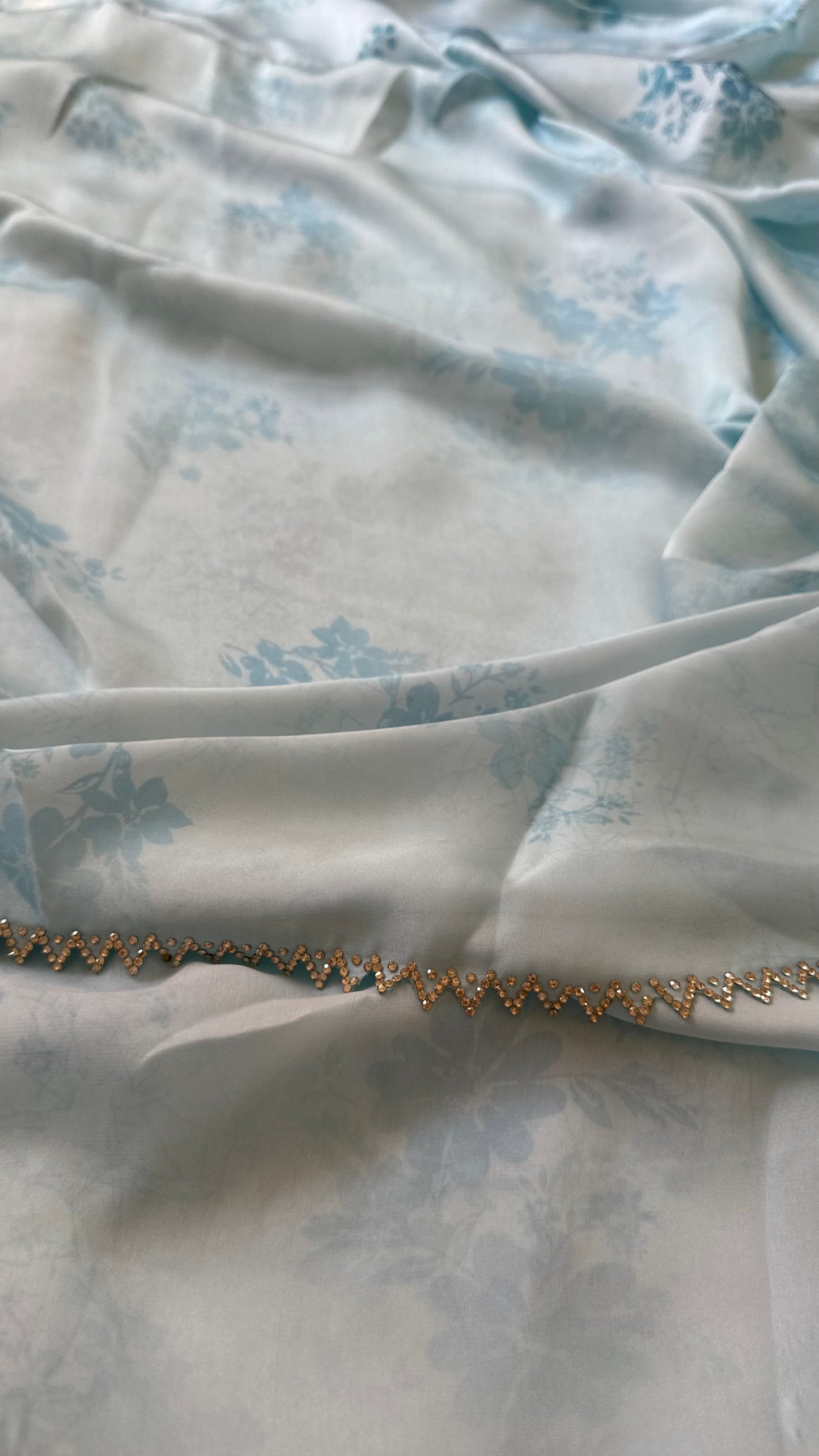 Sky Blue Satin Chiffon Saree