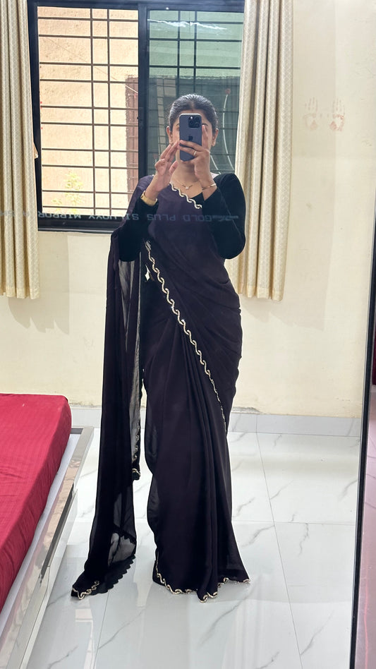 Dark Purple Chiffon Satin Saree