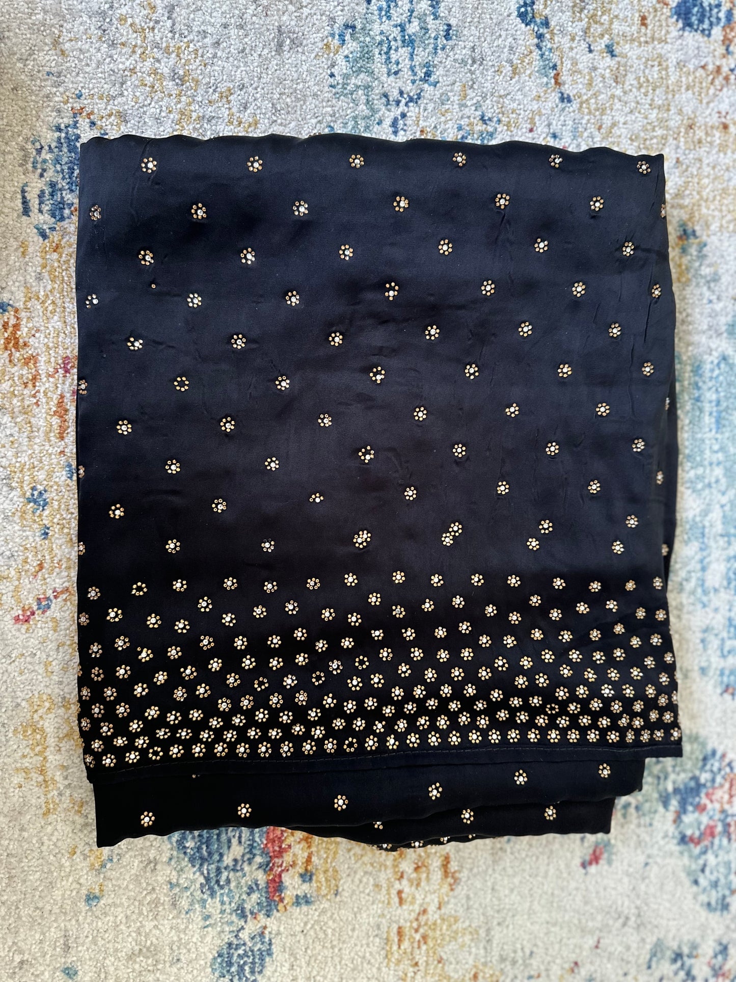 Embellished Black Satin Saree