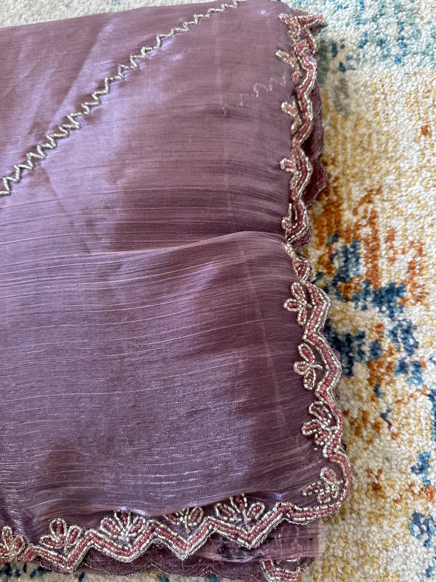Lavender Embellished Tissue Saree