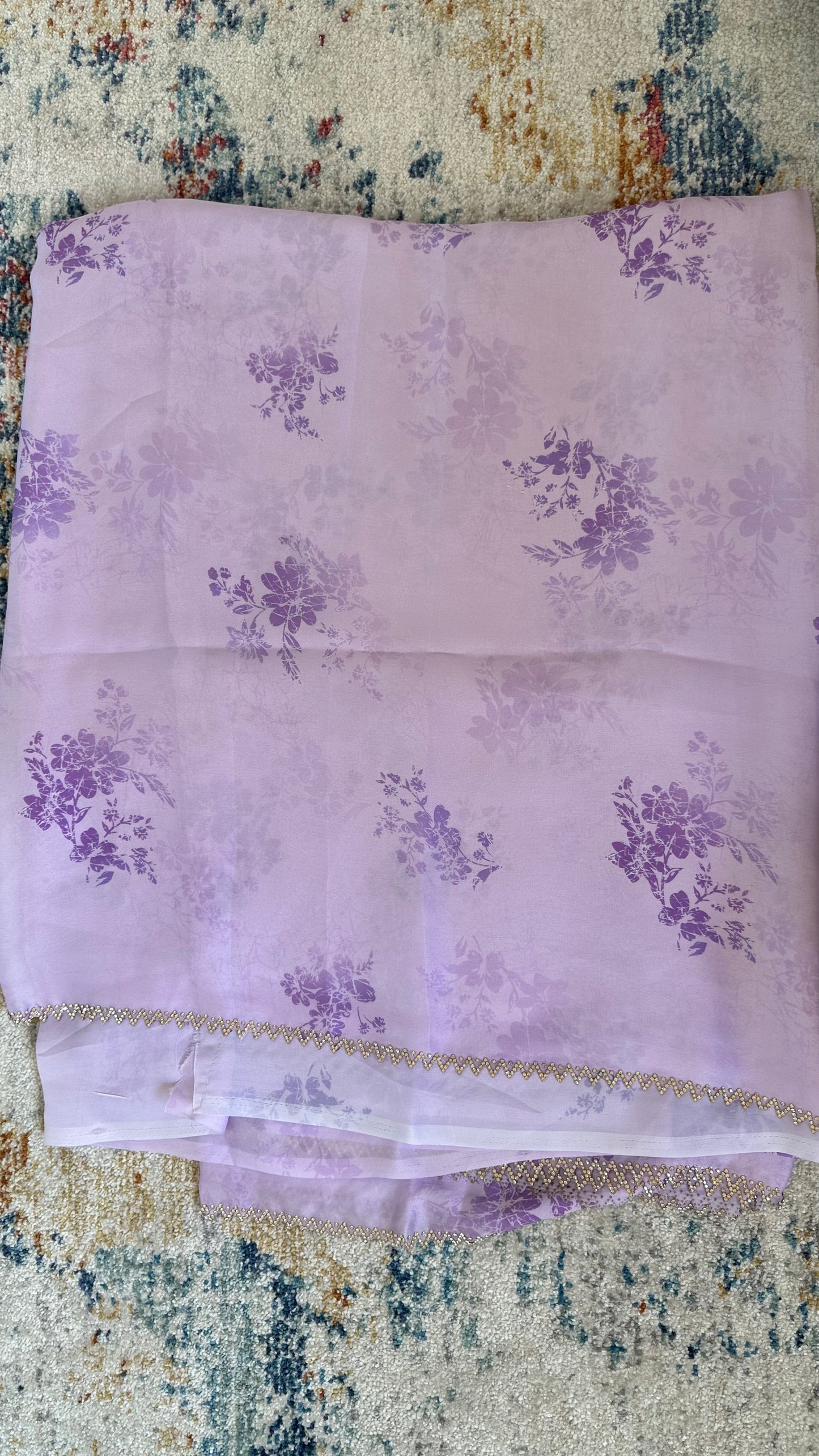 Lavender Satin Chiffon Saree