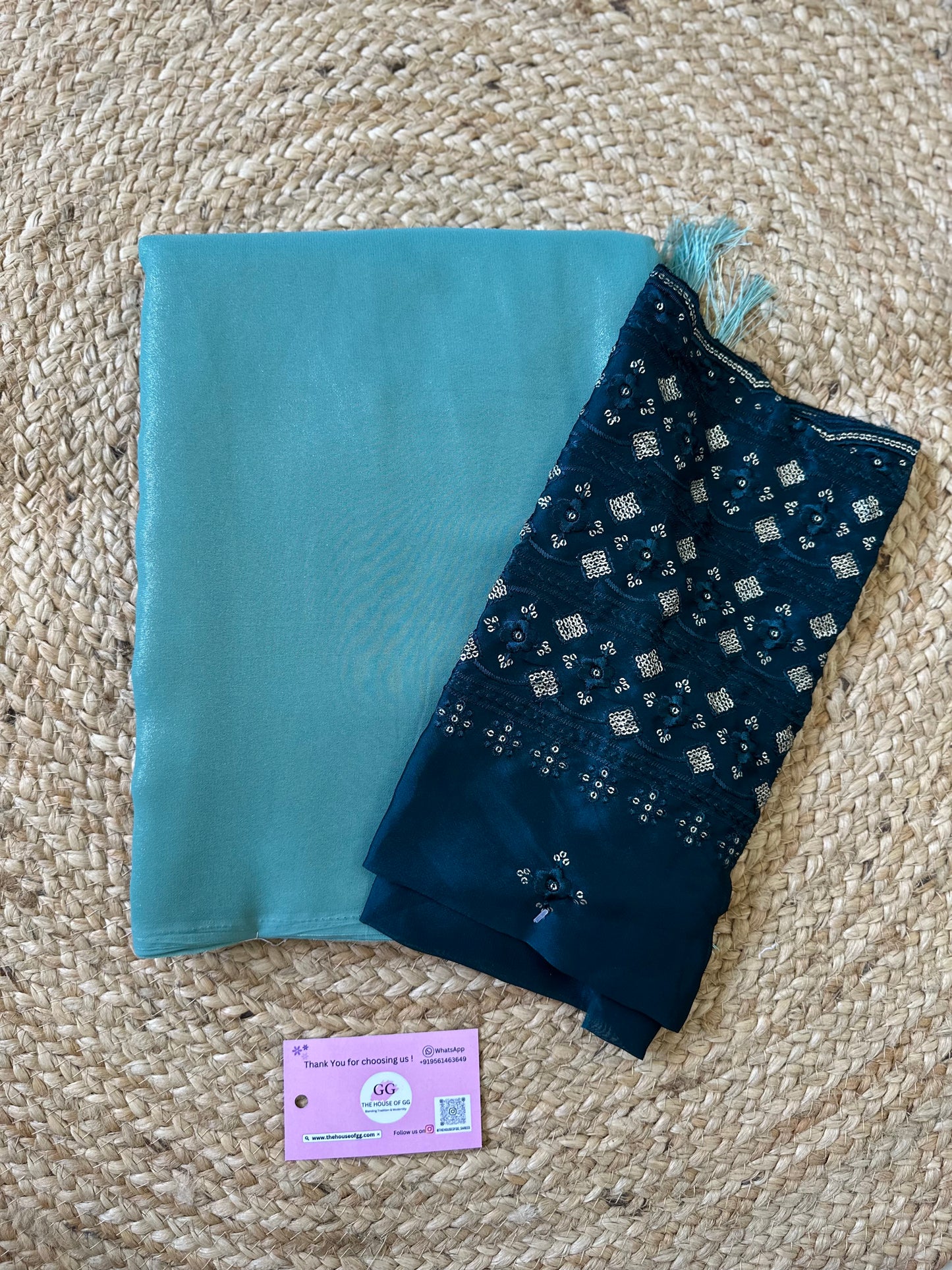 Sky Blue Plain Shimmer Saree