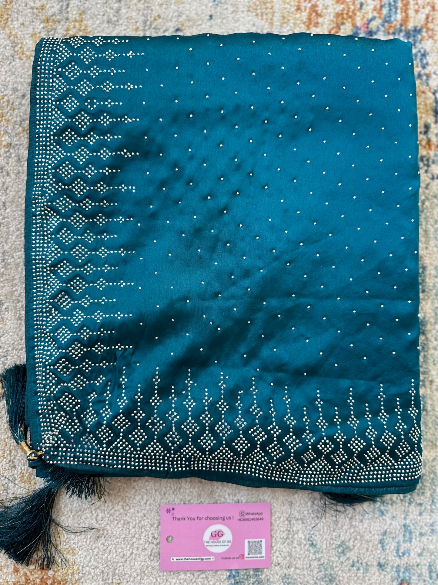 Teal Zarkan Satin Saree