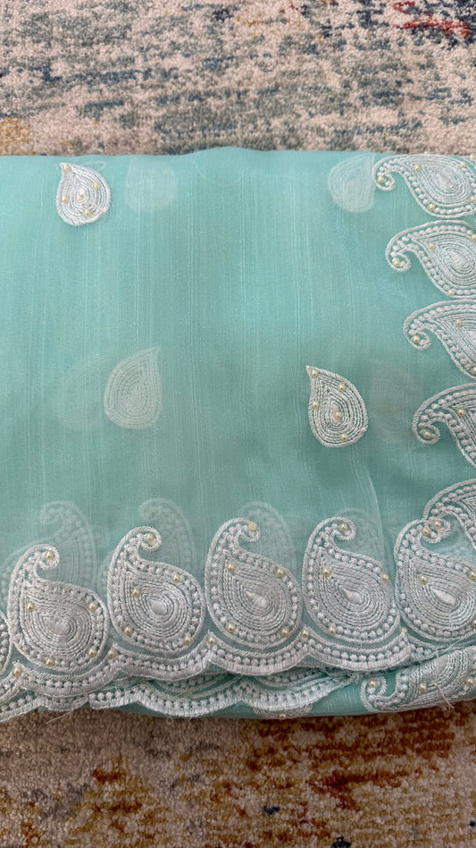 Organza Floral Saree with Embroidery & pearls