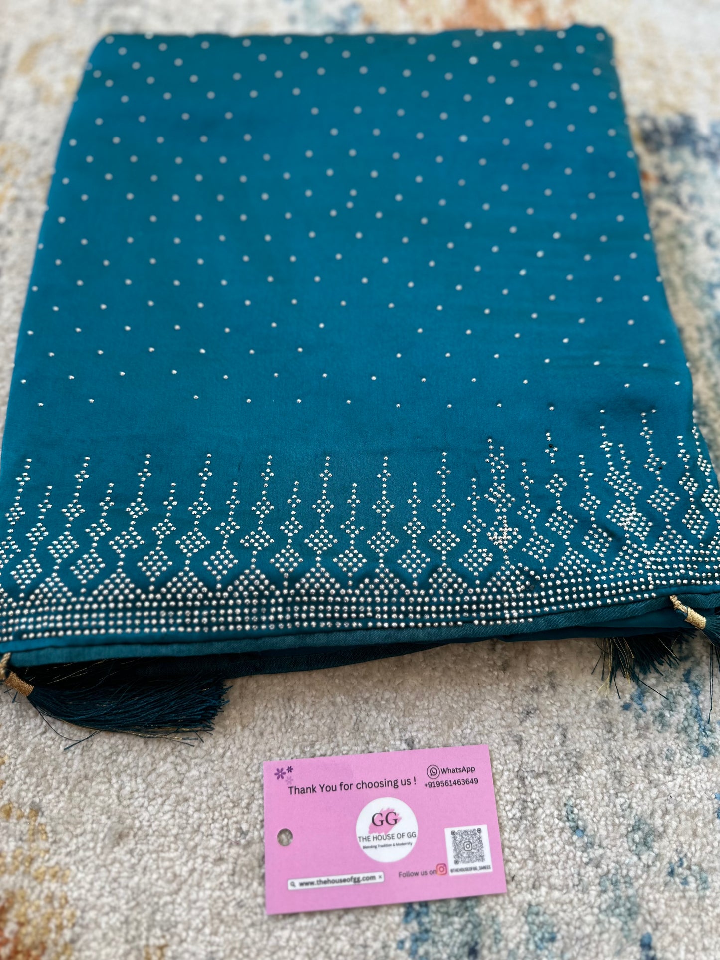 Teal Zarkan Satin Saree