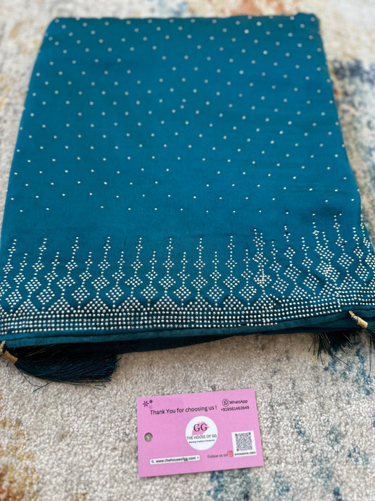 Teal Zarkan Satin Saree