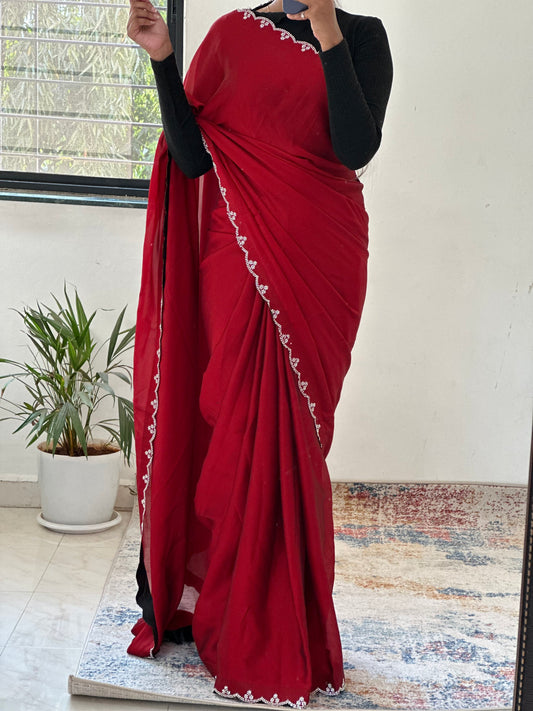Red Embellished Saree