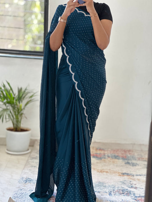 Zarkan work Royal Blue Saree