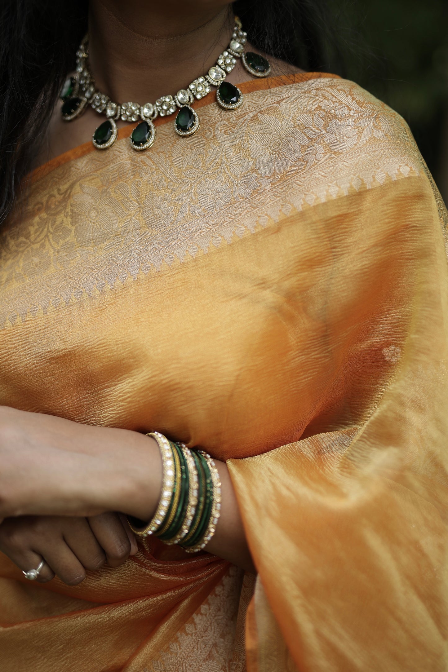 Orange Designer Handwork Crush Tissue Saree
