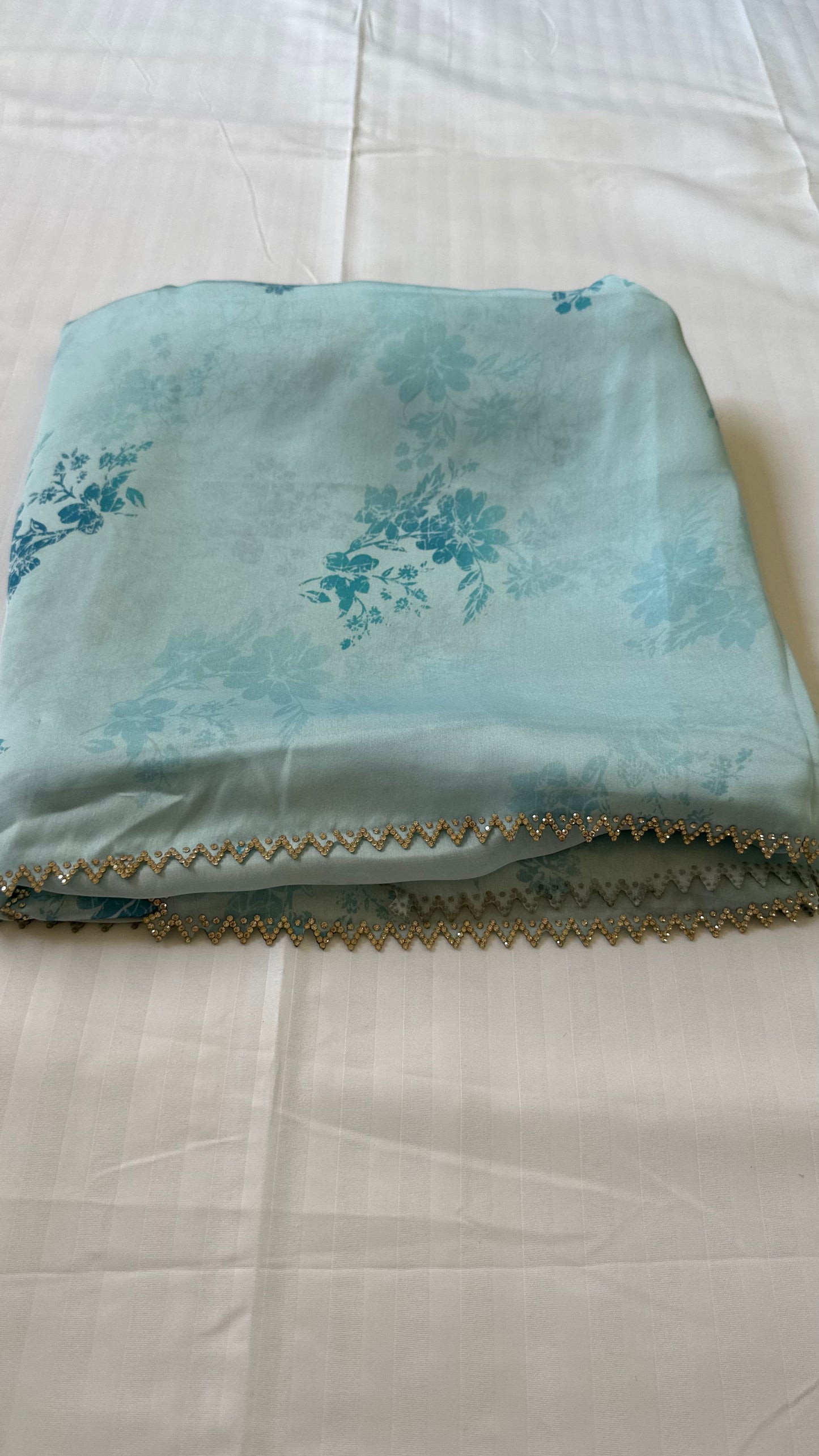 Sky Blue Satin Chiffon Saree