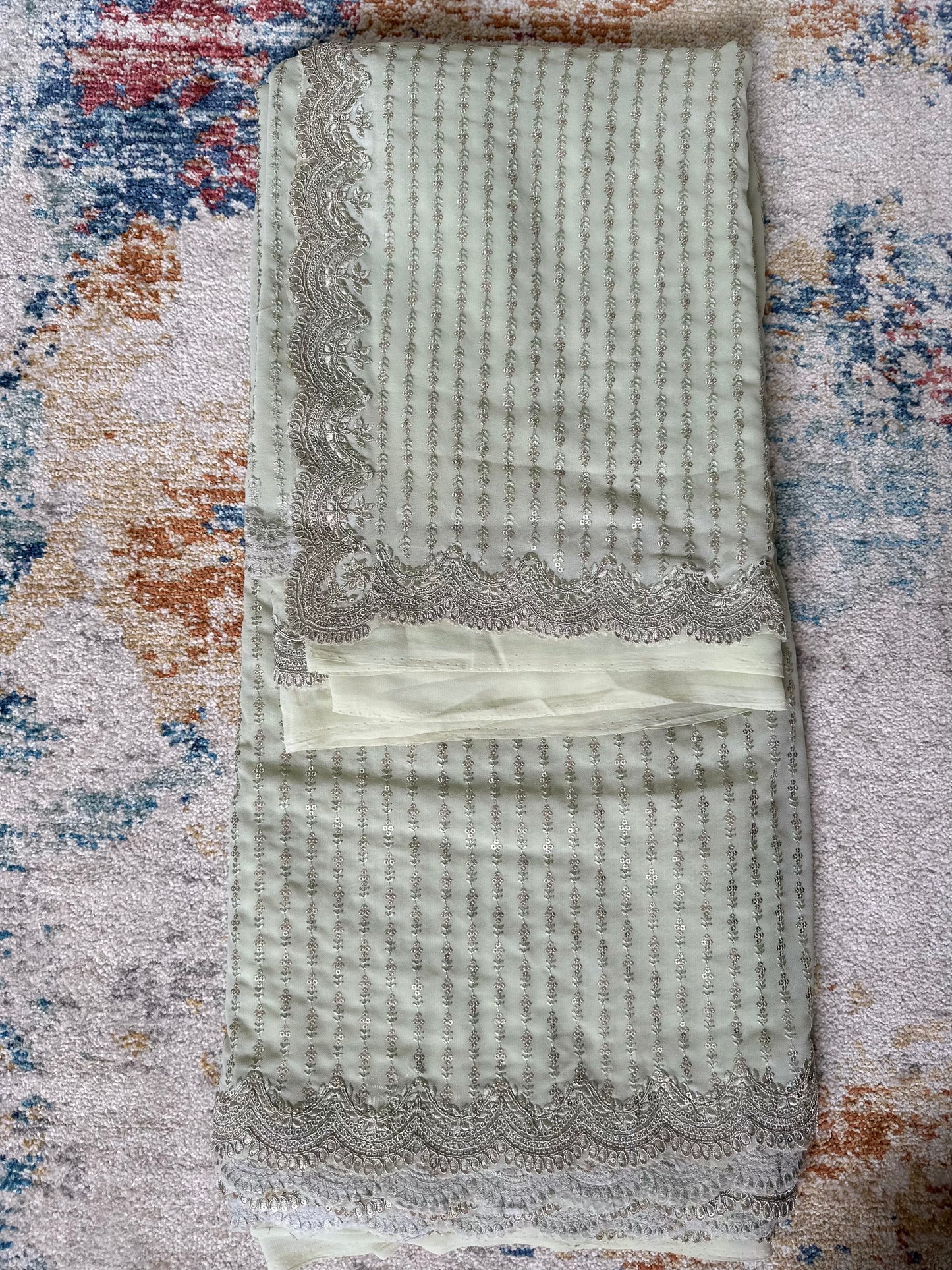 Pista Sequins Pure Georgette Saree