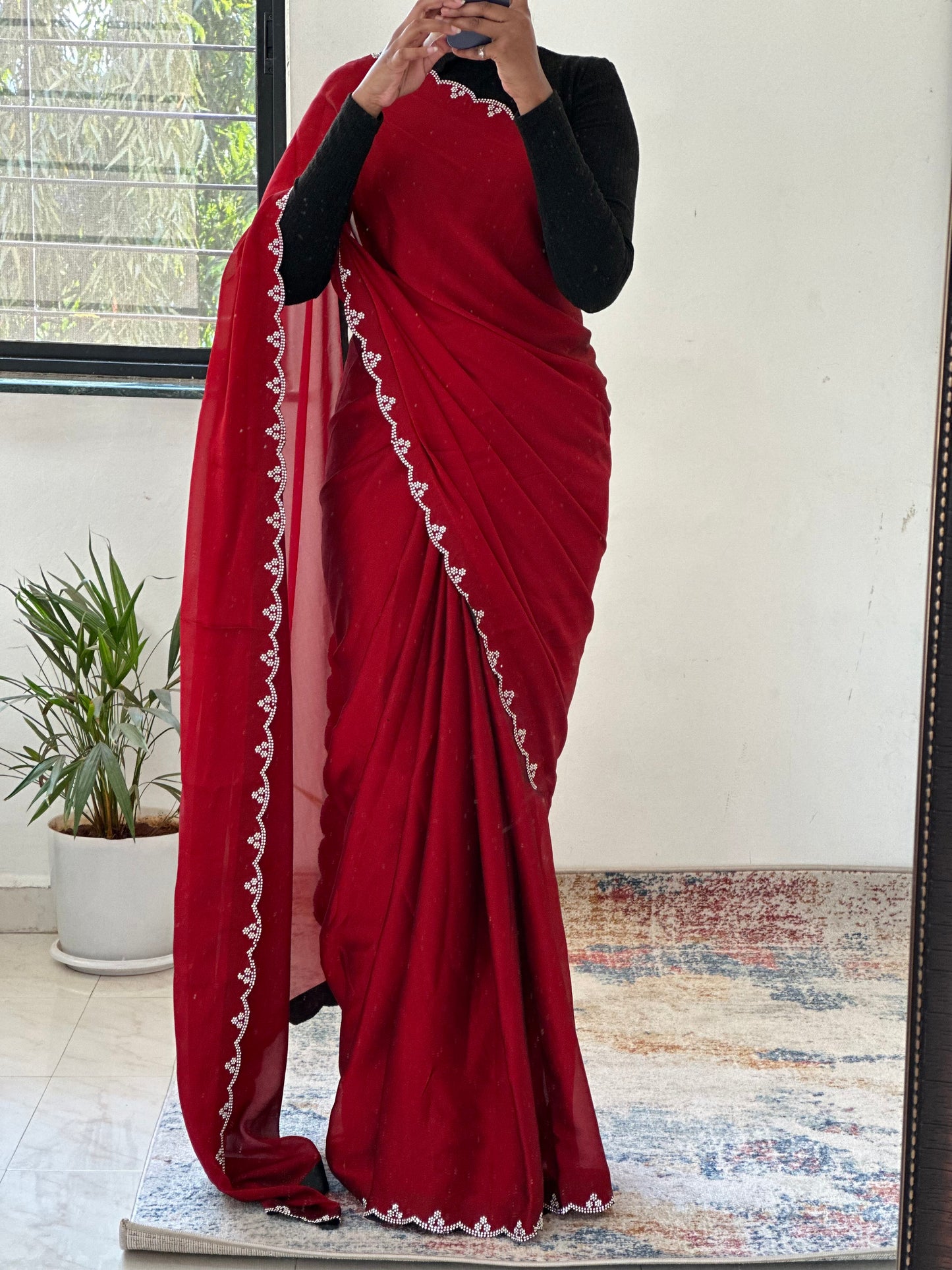 Red Embellished Saree