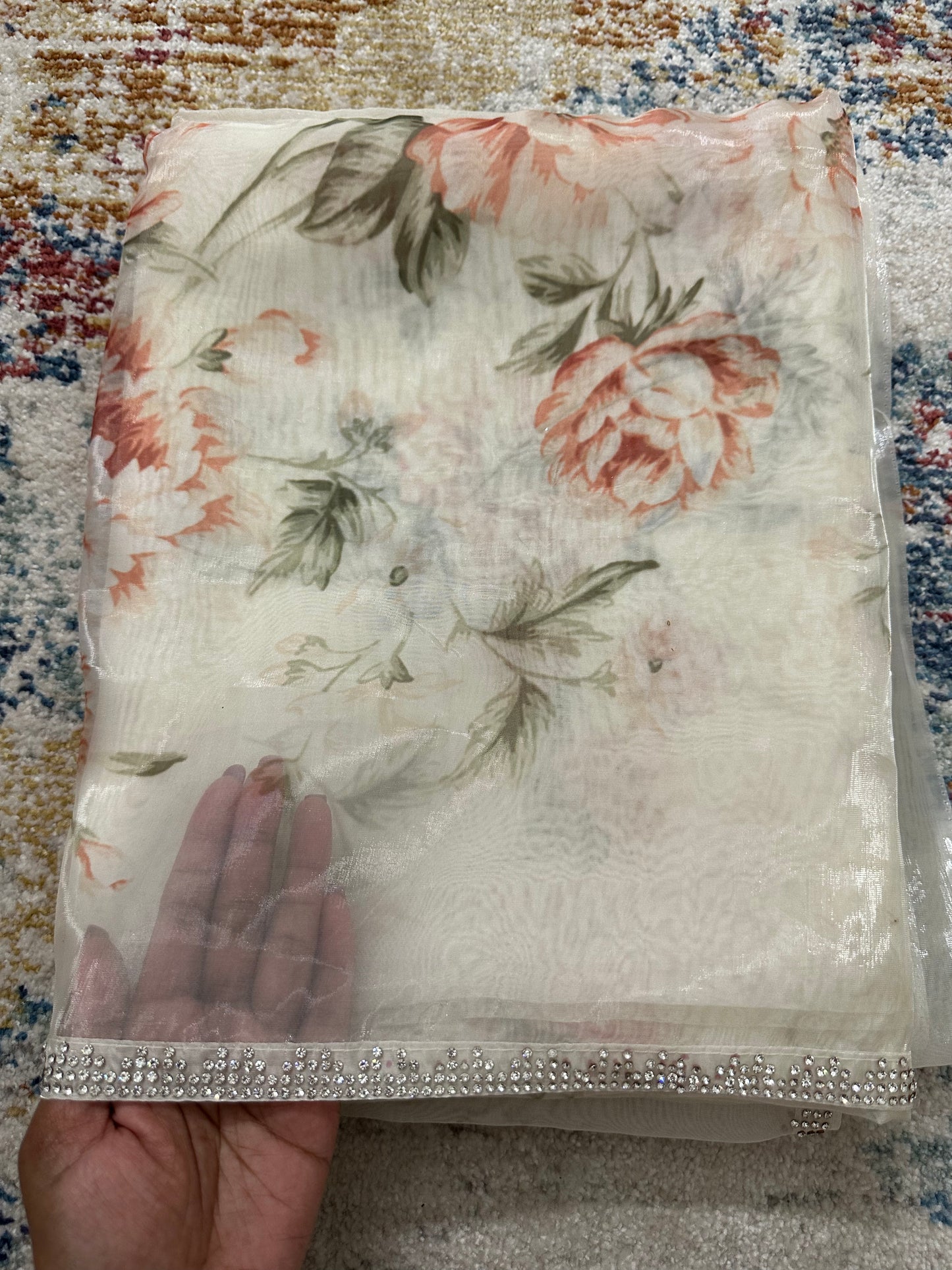Glass Tissue Ivory Saree