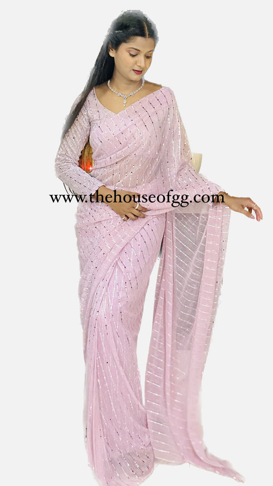 Designer Party Wear Pink Saree (Made to order)