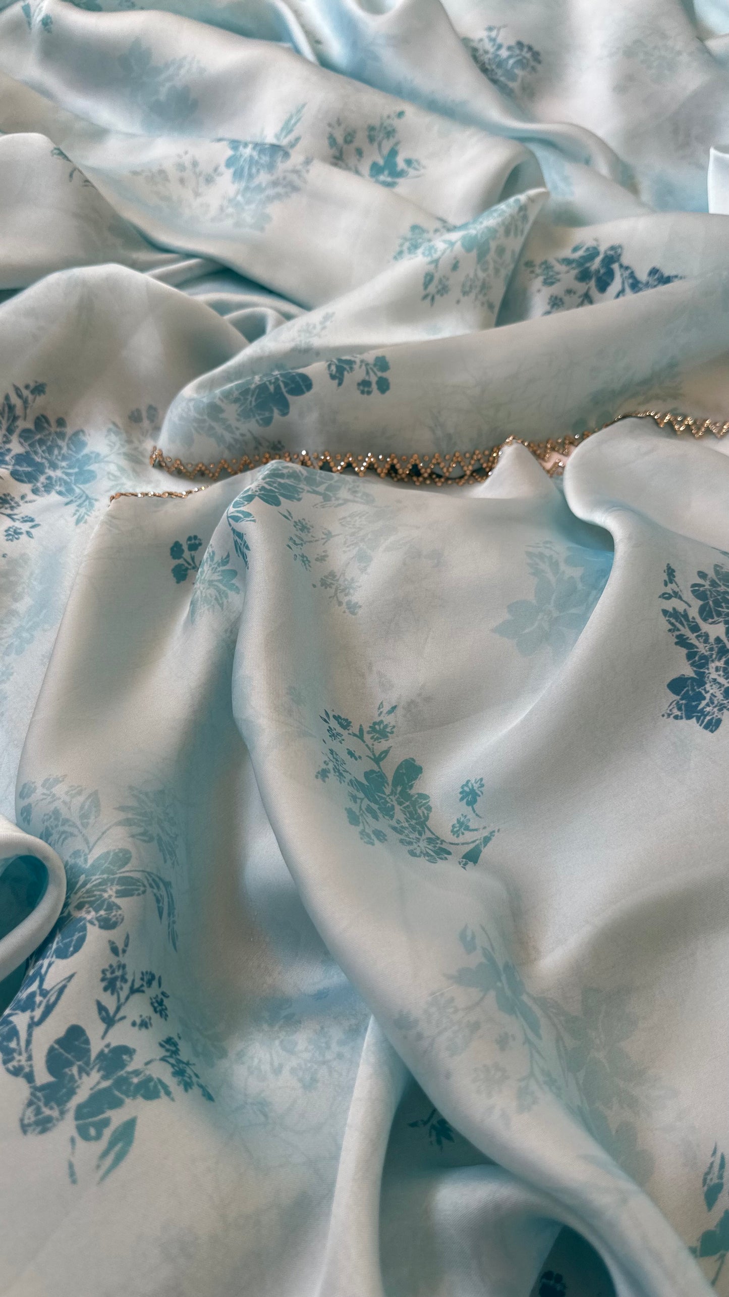 Sky Blue Satin Chiffon Saree