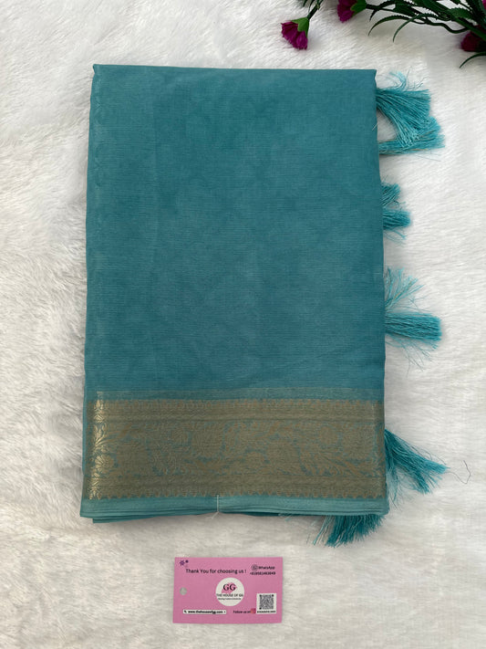 Blue Turquoise Semi Tissue Saree
