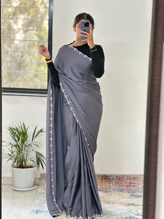 Grey Embellished Saree