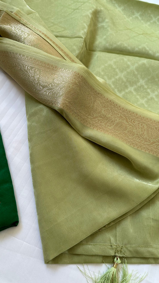 Pista Green Semi Tissue Saree