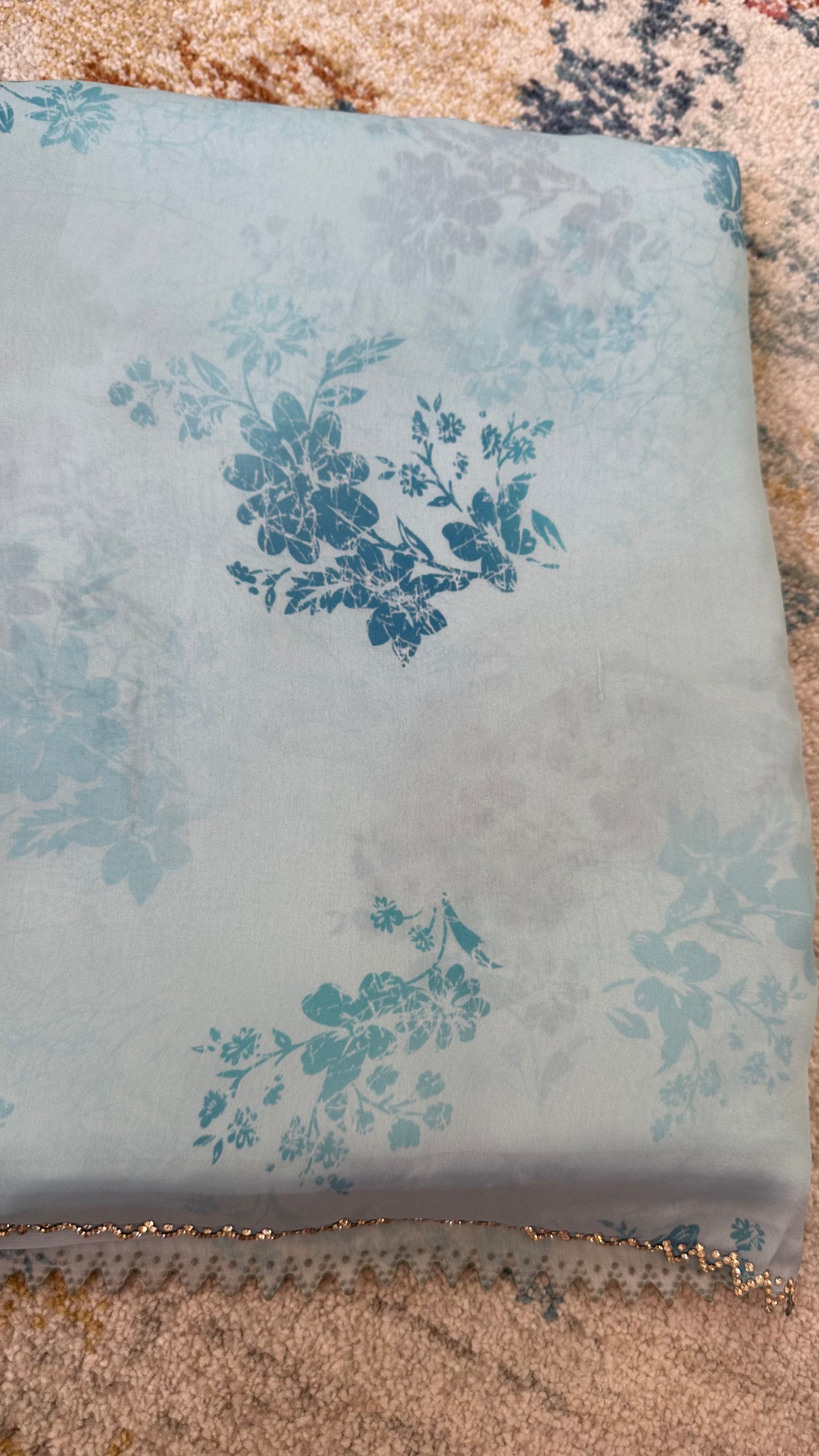 Sky Blue Satin Chiffon Saree