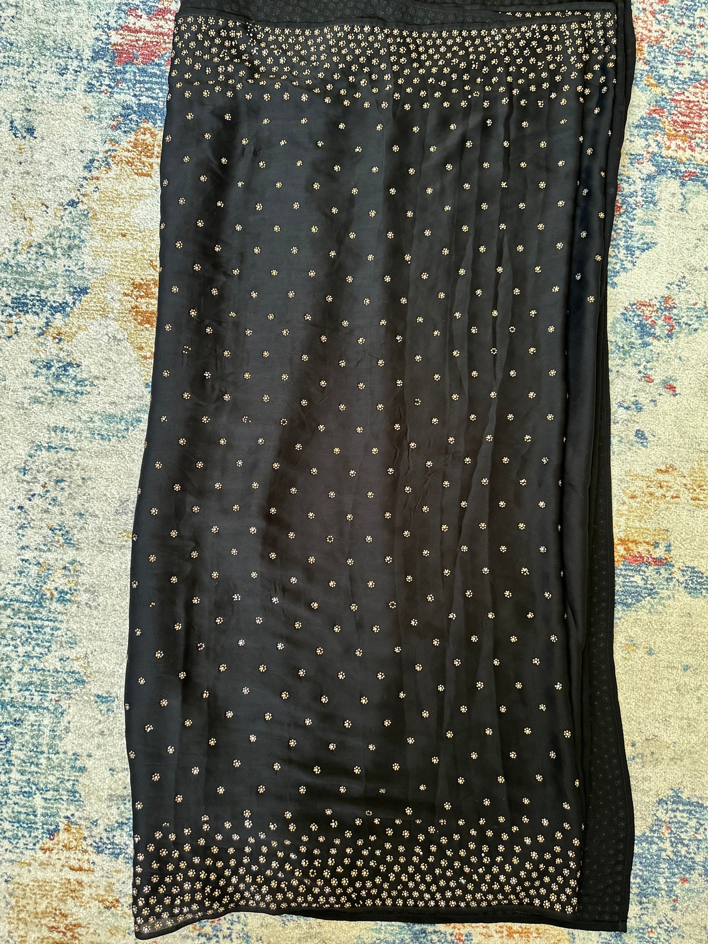 Embellished Black Satin Saree