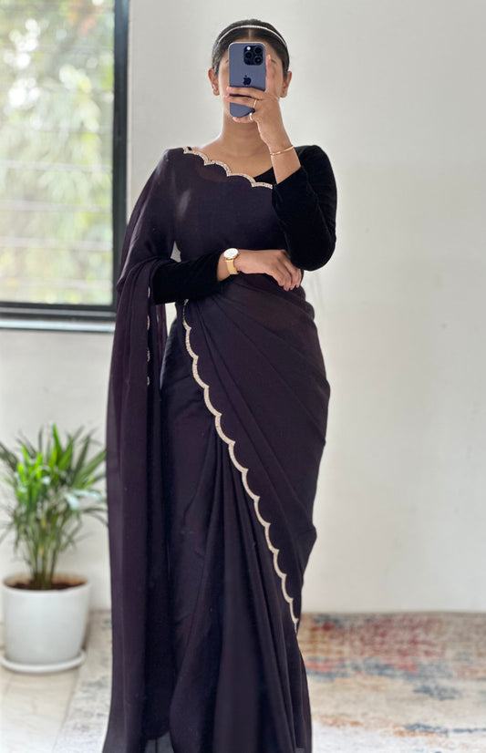 Deep Purple Chiffon Satin Saree