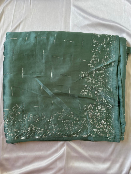 Green Zarkan Satin Saree