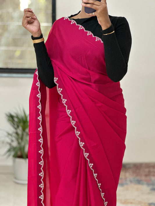 Hot Pink Embellished Saree
