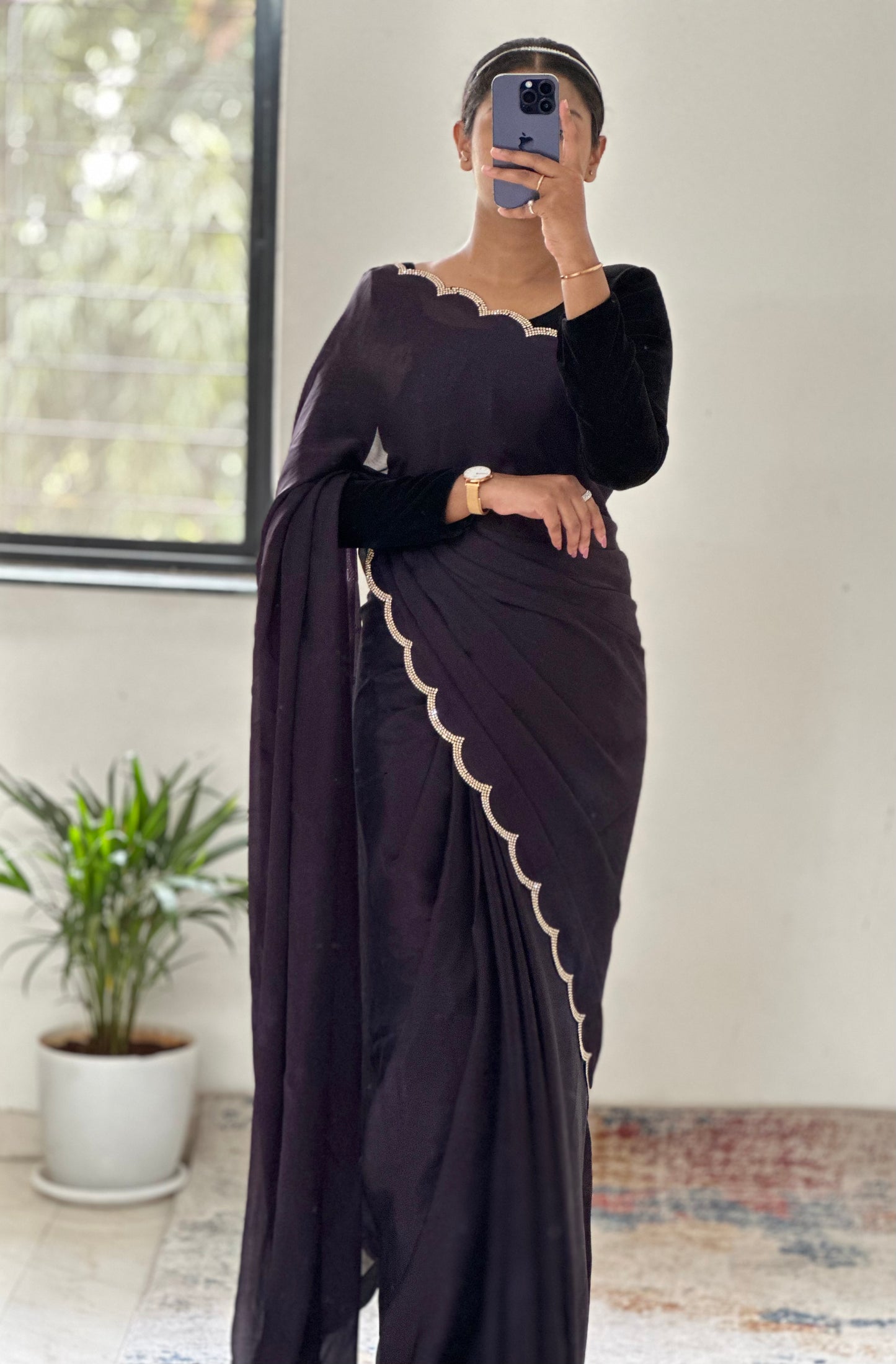 Deep Purple Chiffon Satin Saree
