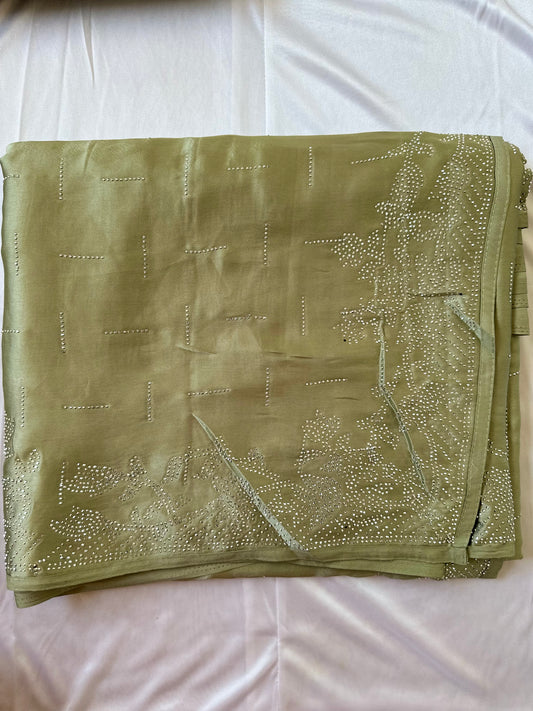 Olive Green Zarkan Satin Saree