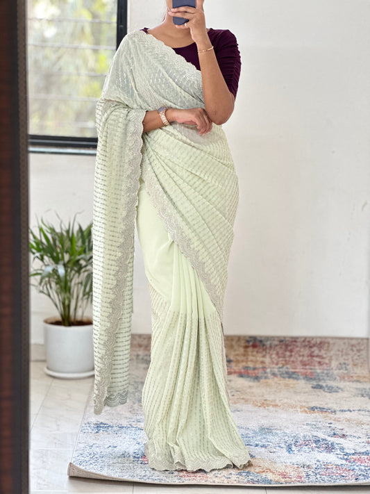 Pista Sequins Pure Georgette Saree