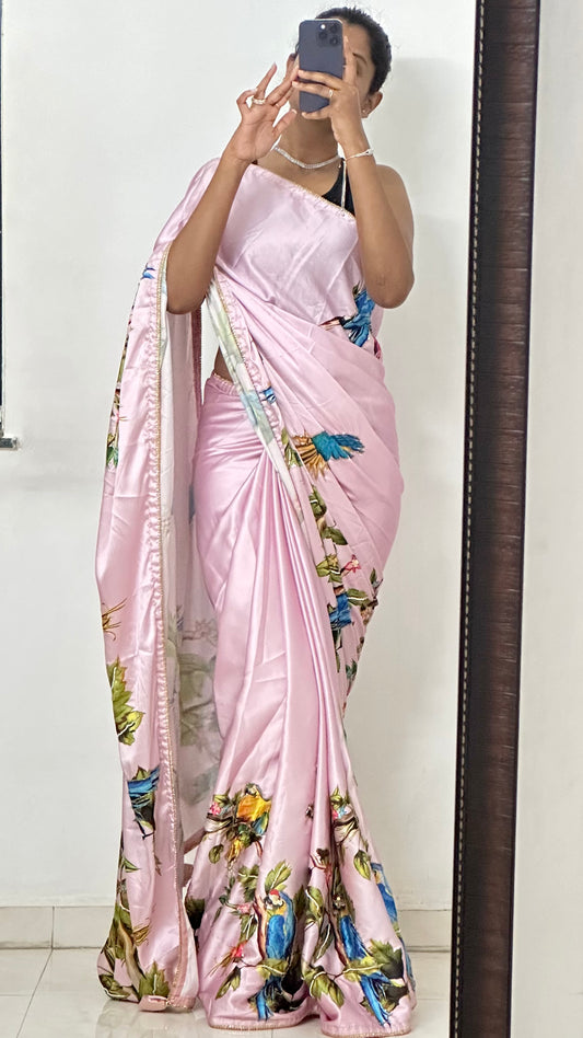 Satin Silk Pink Saree