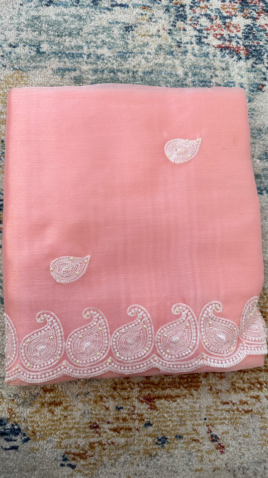 Organza Floral Saree with Embroidery & pearls