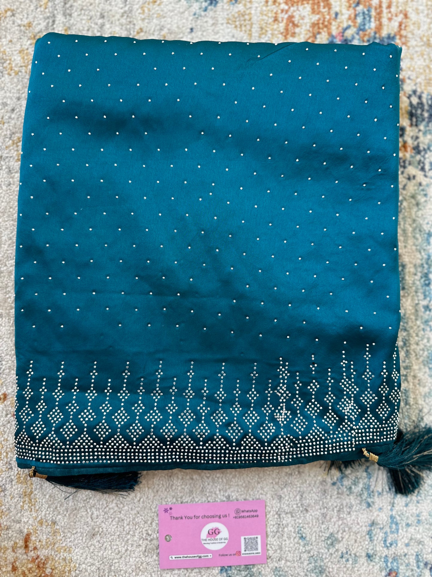 Teal Zarkan Satin Saree