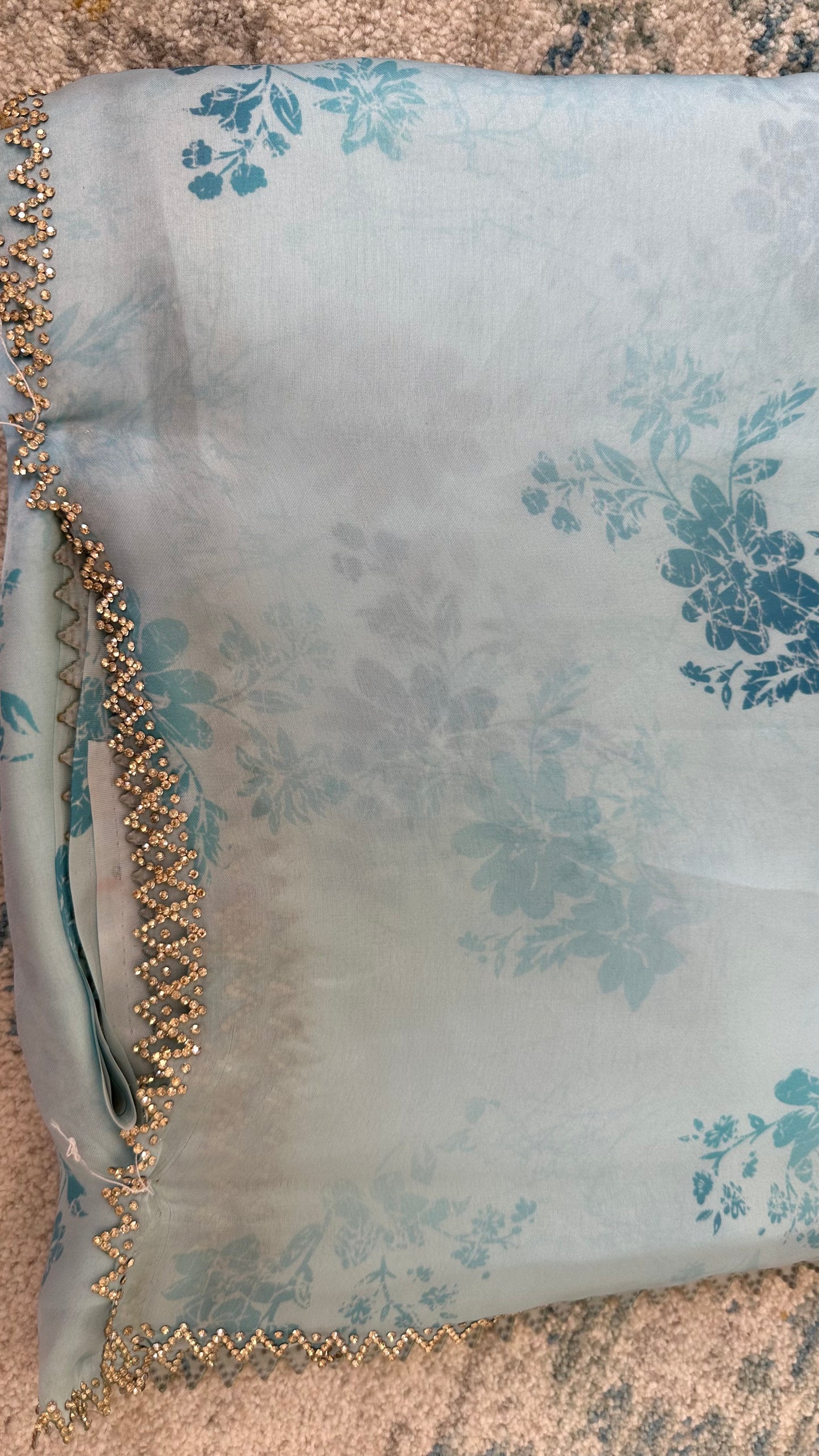 Sky Blue Satin Chiffon Saree
