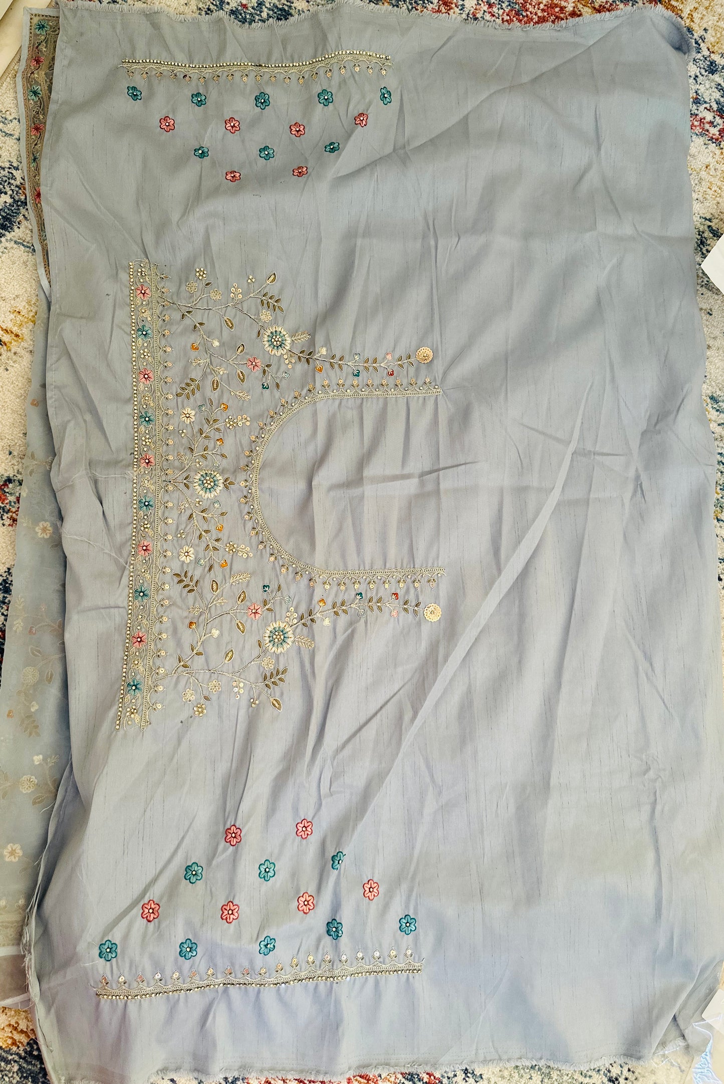 Powder Blue Pure Organza Handwork Saree