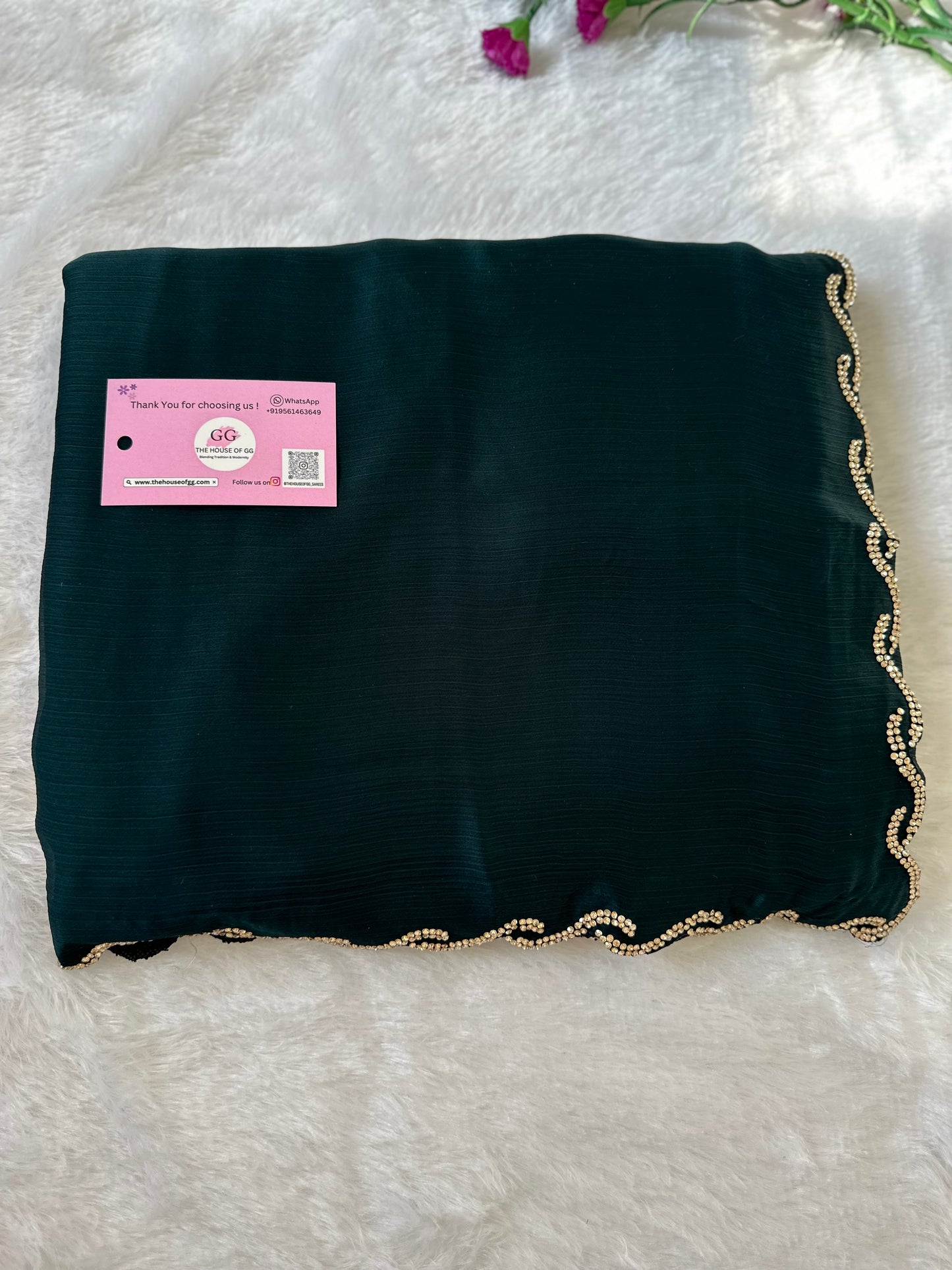 Forest Green Chiffon Satin Saree