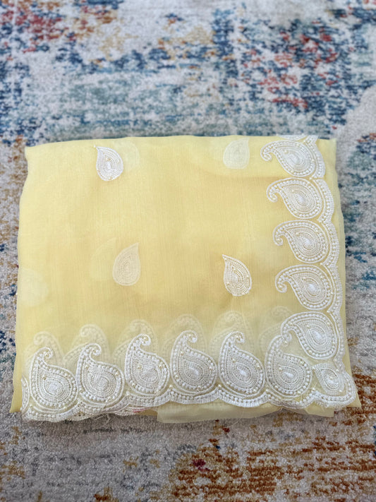 Organza Floral Saree with Embroidery & pearls