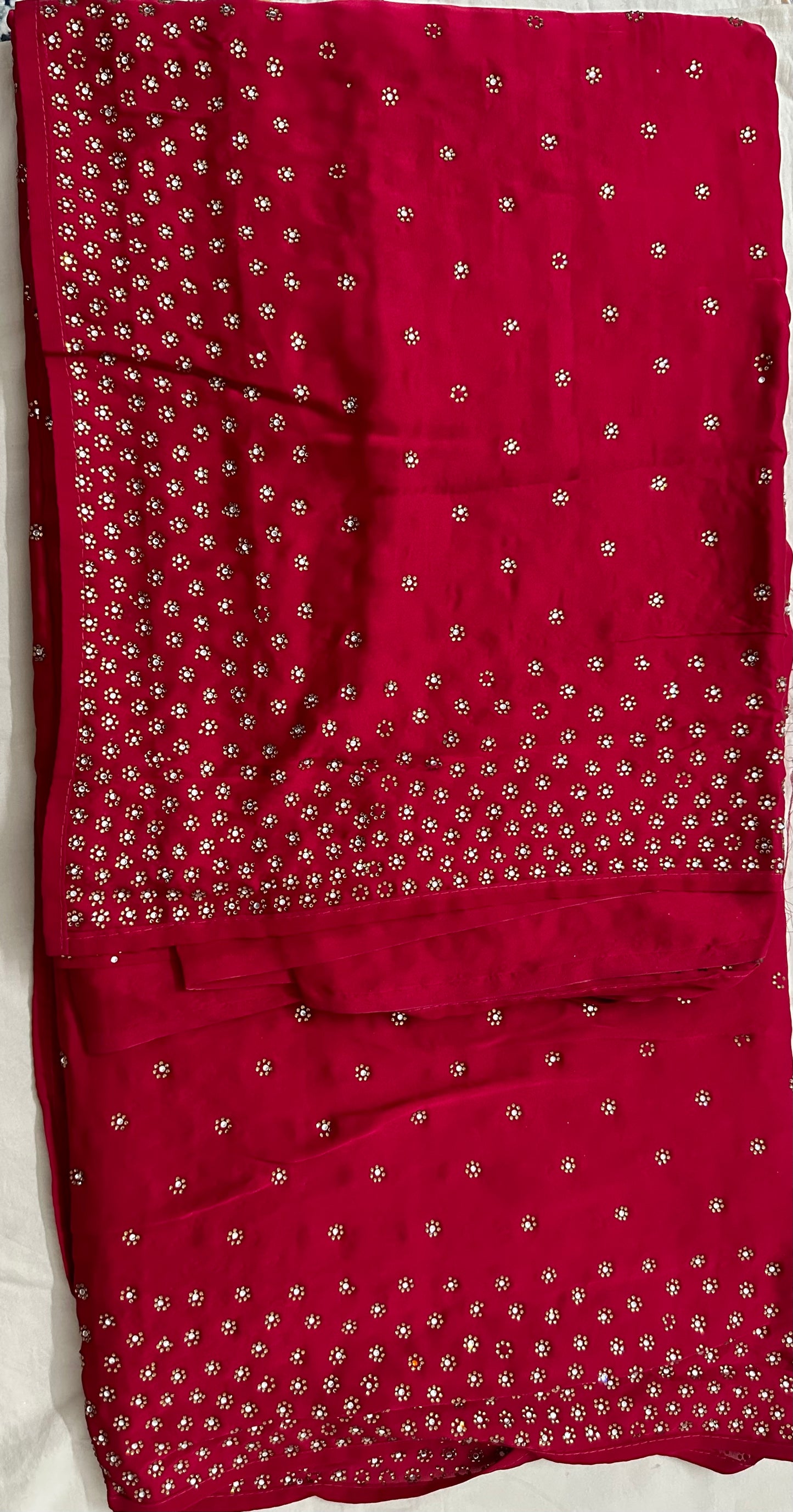 Embellished Red Satin Saree