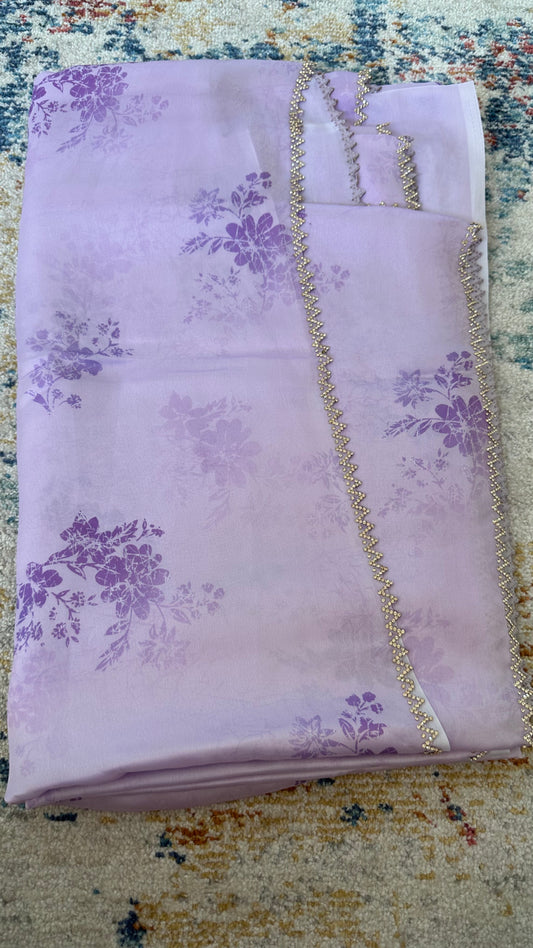 Lavender Satin Chiffon Saree