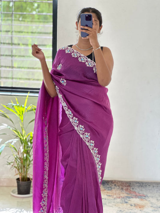 Floral Handwork Crush Tissue Saree