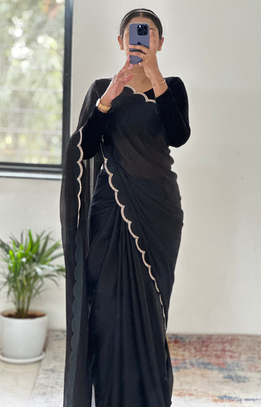 Black Chiffon Satin Saree
