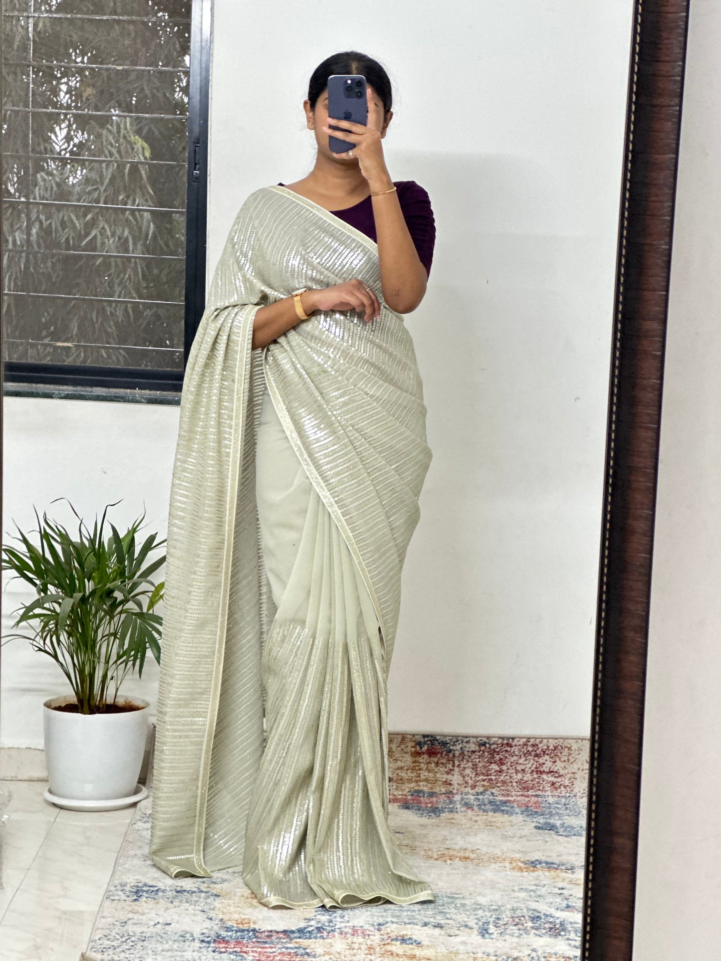 Pista Sequins Georgette Saree